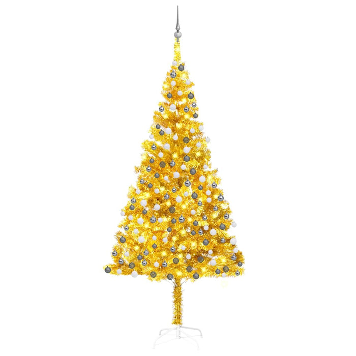 Brad Crăciun pre-iluminat cu set globuri, auriu, 210 cm, PET WALTI