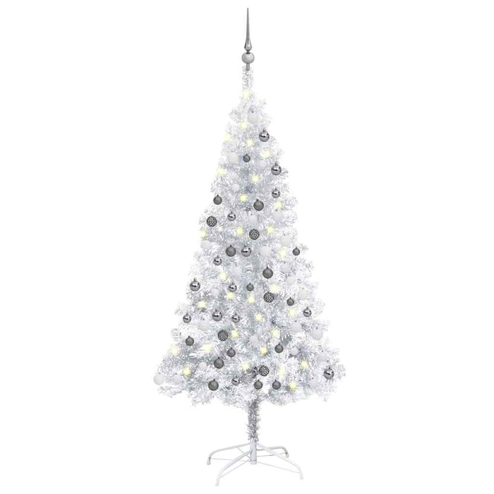 Brad Crăciun pre-iluminat cu set globuri, argintiu, 120 cm, PET - WALTI WALTI