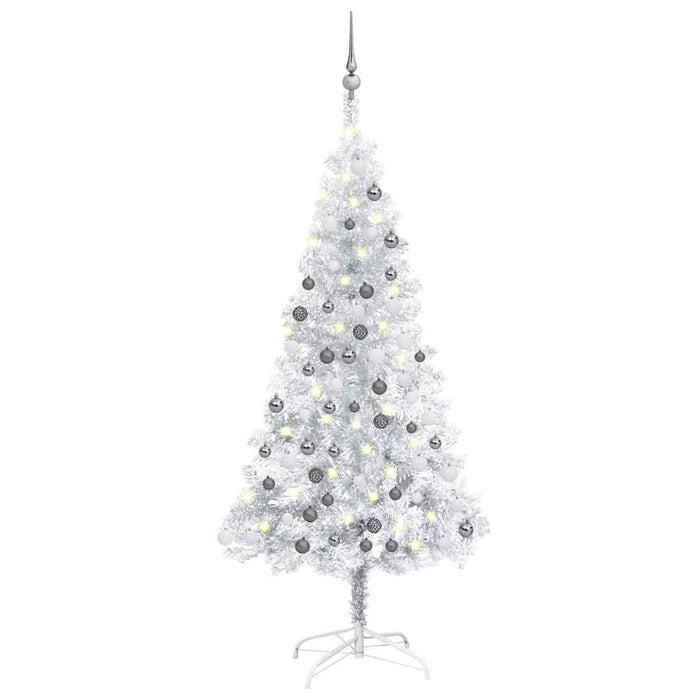 Brad Crăciun pre-iluminat cu set globuri, argintiu, 150 cm, PET WALTI
