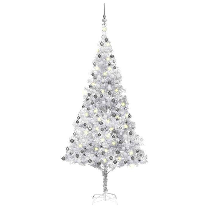 Brad Crăciun pre-iluminat cu set globuri, argintiu, 240 cm, PET - WALTI WALTI