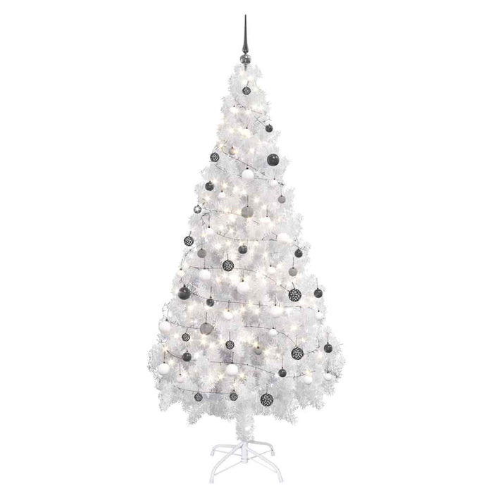 Brad Crăciun pre-iluminat artificial set globuri alb 180 cm PVC - WALTI WALTI
