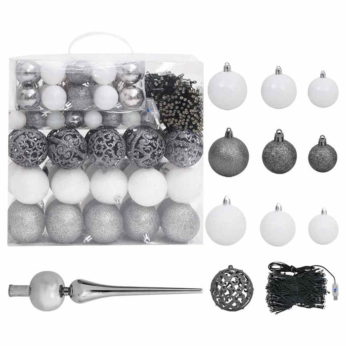 Brad Crăciun pre-iluminat artificial set globuri alb 210 cm PVC - WALTI WALTI
