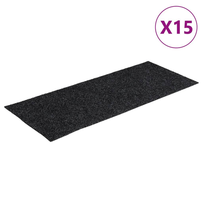 Covorașe scări autoadezive, 15 buc., 60x25 cm, gri închis, dreptunghiulare WALTI