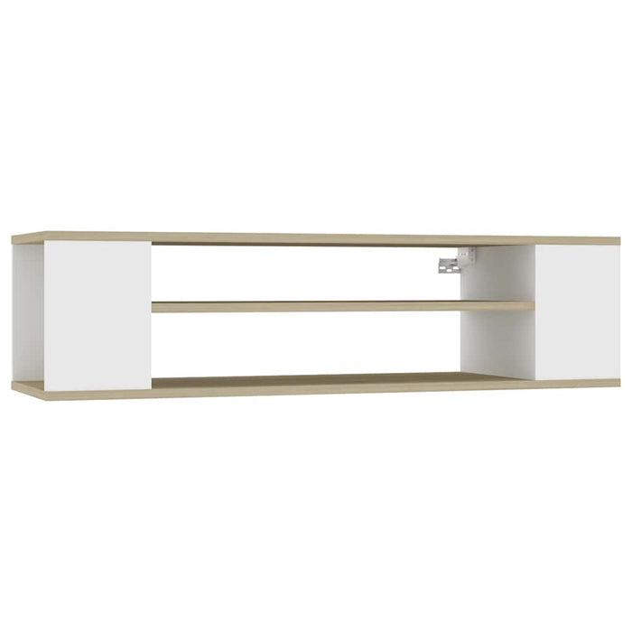 Dulap TV suspendat, alb și stejar Sonoma, 100x30x26,5 cm, PAL WALTI