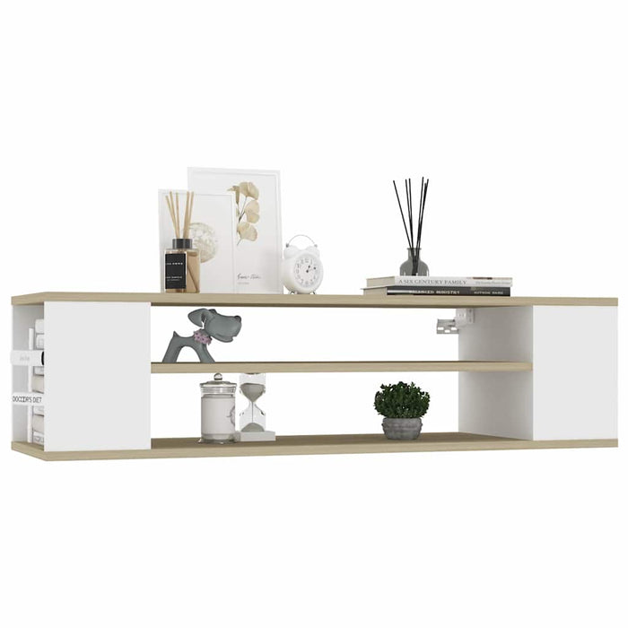 Dulap TV suspendat, alb și stejar Sonoma, 100x30x26,5 cm, PAL WALTI