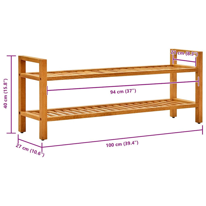 Pantofar cu 2 rafturi, 100x27x40 cm, lemn masiv de stejar - WALTI WALTI