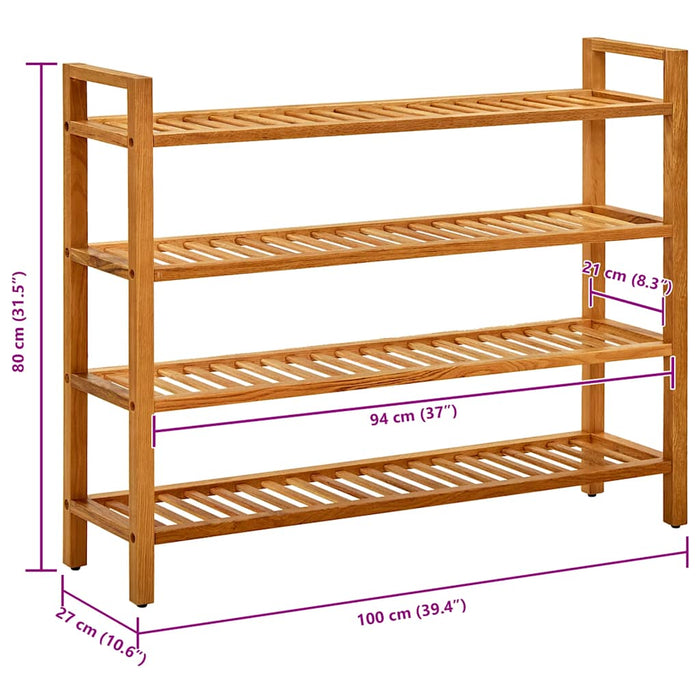 Pantofar cu 4 rafturi, 100x27x80 cm, lemn masiv de stejar - WALTI WALTI