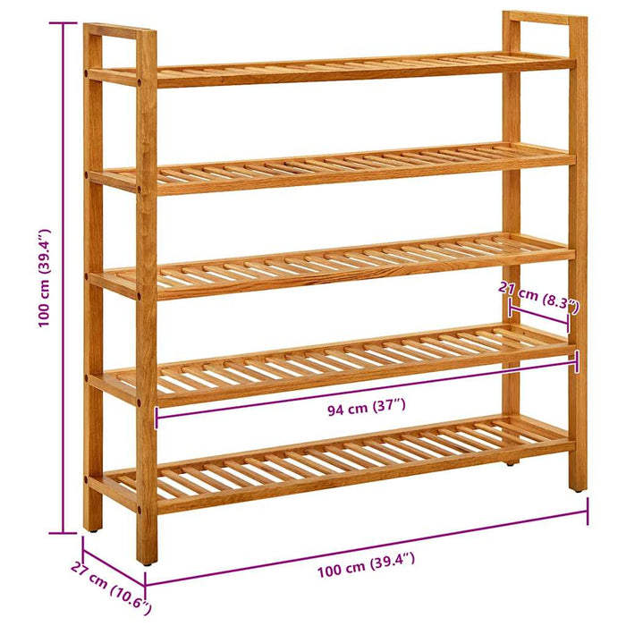 Pantofar cu 5 rafturi, 100x27x100 cm, lemn masiv de stejar - WALTI WALTI