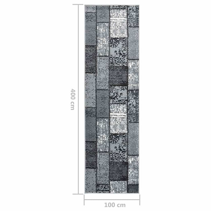 Covor traversă, gri cu dreptunghiuri, 100x400 cm, BCF WALTI