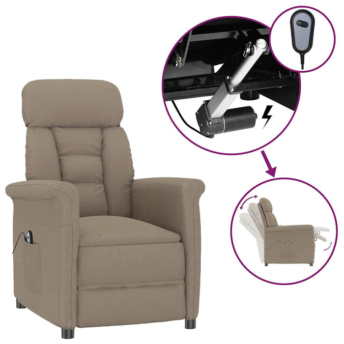 Fotoliu rabatabil electric, gri taupe, piele întoarsă ecologică WALTI