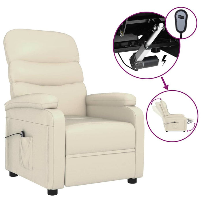 Fotoliu rabatabil electric, crem, piele ecologică WALTI