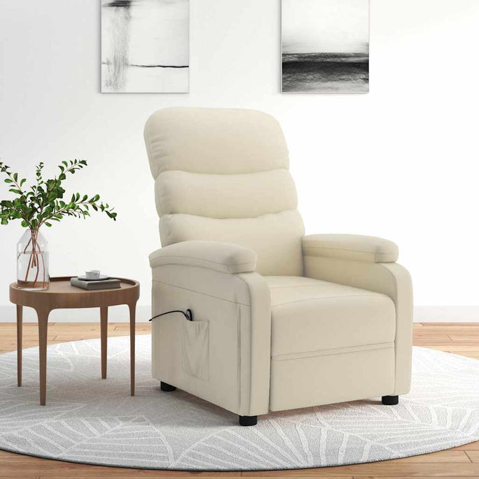 Fotoliu rabatabil electric, crem, piele ecologică WALTI