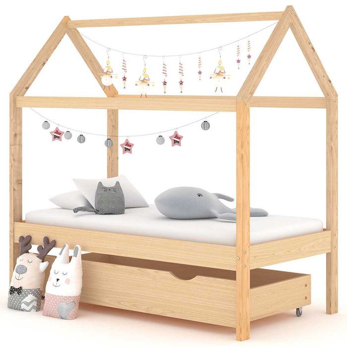 Cadru pat copii, cu un sertar, 70x140 cm, lemn masiv de pin - WALTI WALTI