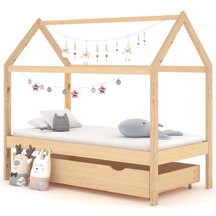 Cadru pat pentru copii, cu un sertar, 80x160 cm, lemn masiv pin - WALTI WALTI