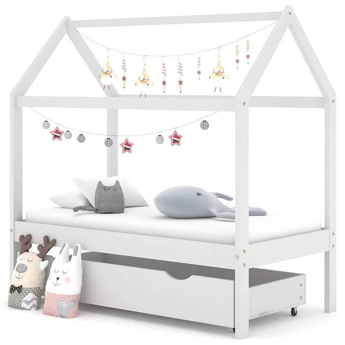 Cadru pat copii cu un sertar, alb, 70x140 cm, lemn masiv de pin - WALTI WALTI