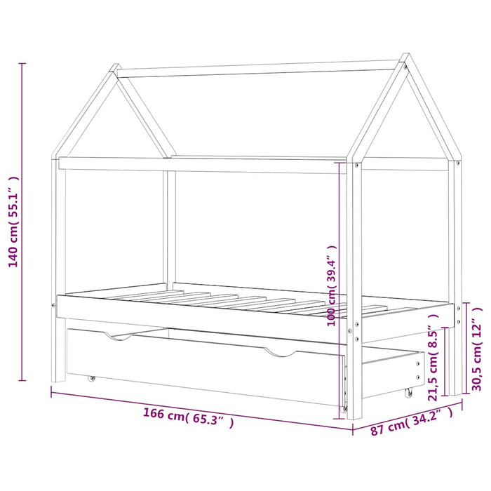Cadru pat de copii cu un sertar, alb, 80x160 cm, lemn masiv pin - WALTI WALTI