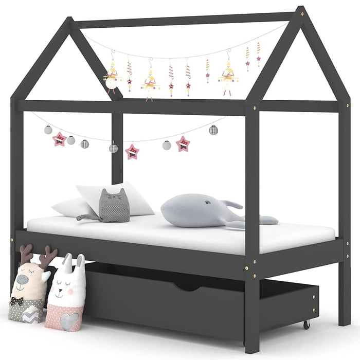 Cadru pat copii cu sertar gri închis 70x140 cm lemn masiv pin - WALTI WALTI
