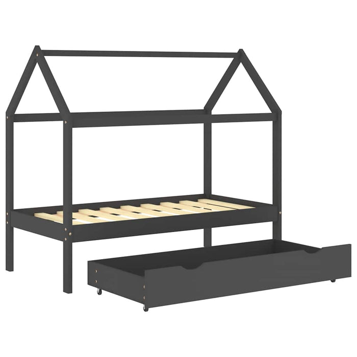 Cadru pat copii cu sertar gri închis 80x160 cm lemn masiv pin - WALTI WALTI