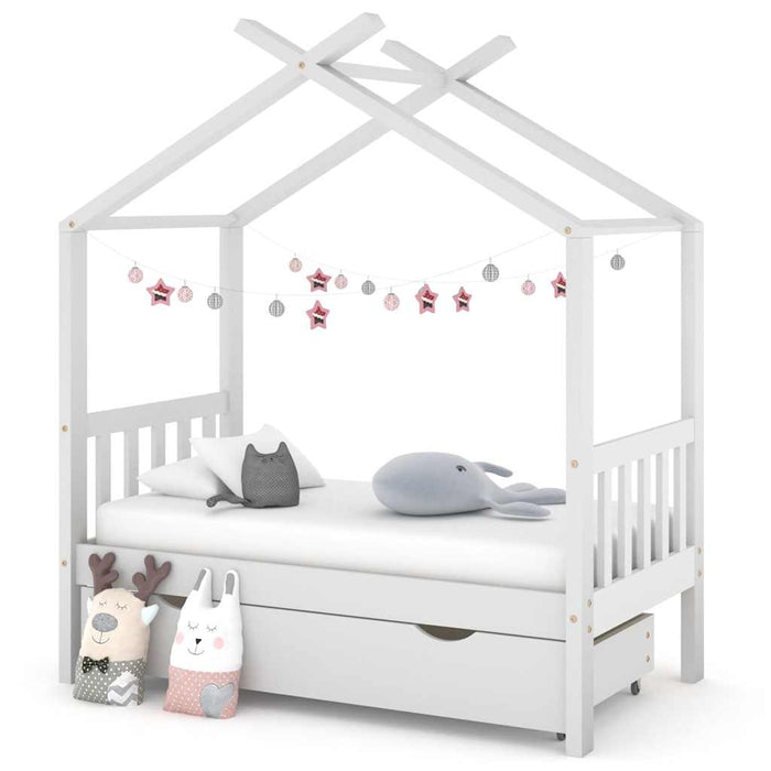 Cadru pat de copii cu un sertar, alb, 70x140 cm, lemn masiv pin - WALTI WALTI
