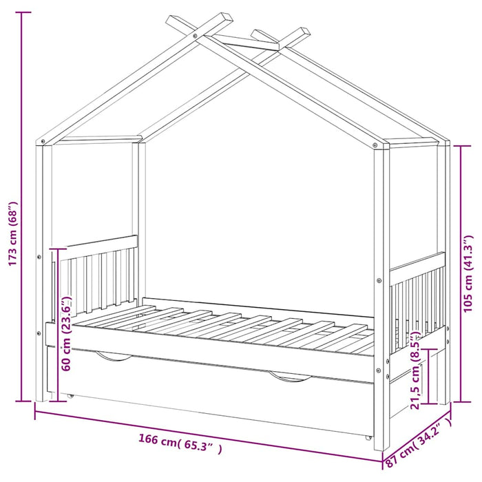 Cadru pat de copii cu un sertar, alb, 80x160 cm, lemn masiv pin - WALTI WALTI