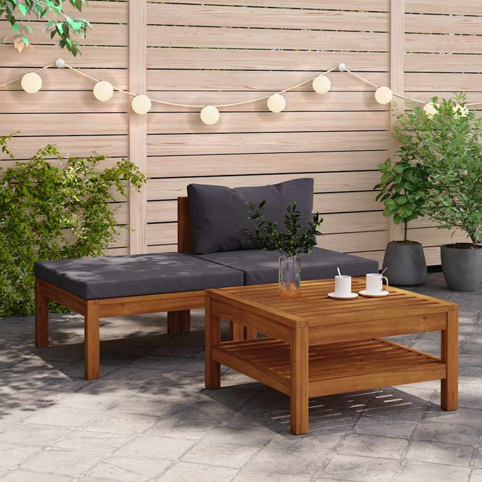 Set mobilier grădină perne gri închis, 3 piese, lemn acacia - WALTI WALTI