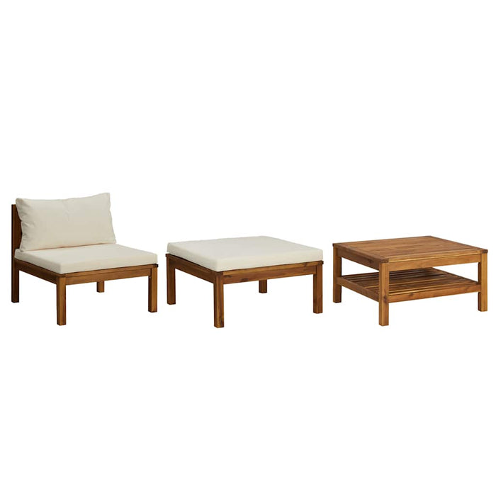 Set mobilier grădină perne alb crem, 3 piese, lemn masiv acacia - WALTI WALTI