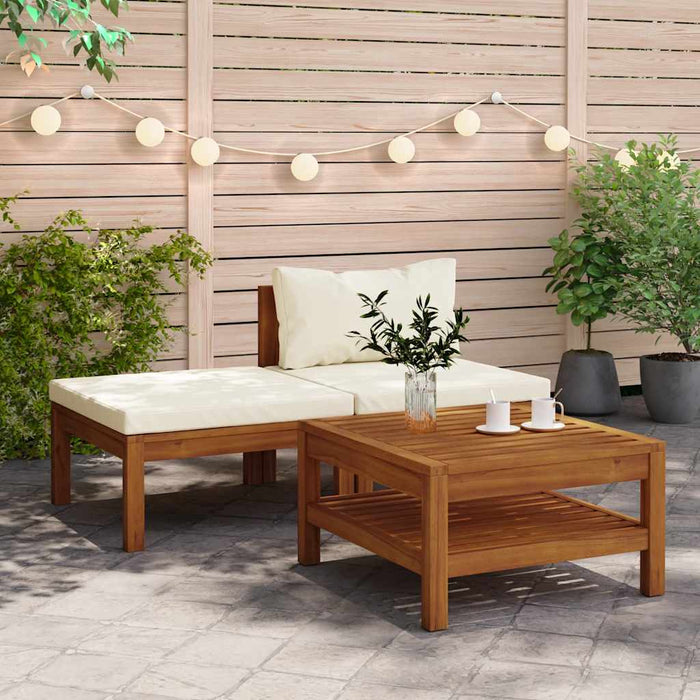 Set mobilier grădină perne alb crem, 3 piese, lemn masiv acacia - WALTI WALTI