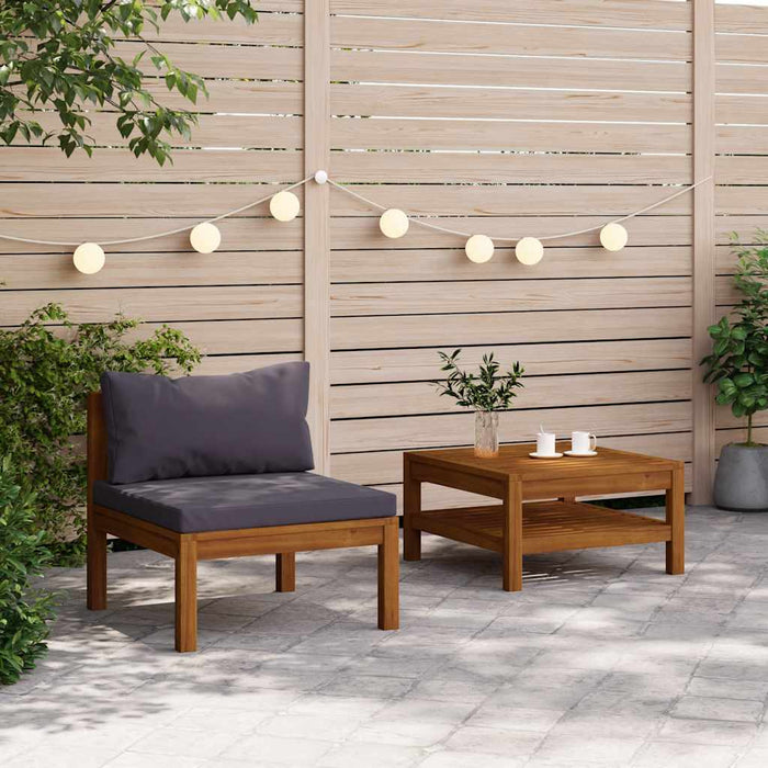 Set canapea de grădină, 2 piese, perne gri închis, lemn acacia - WALTI WALTI
