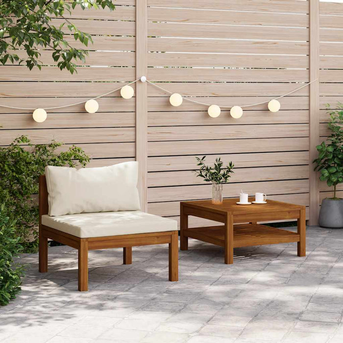 Set canapea grădină perne alb crem, 2 piese, lemn masiv acacia - WALTI WALTI