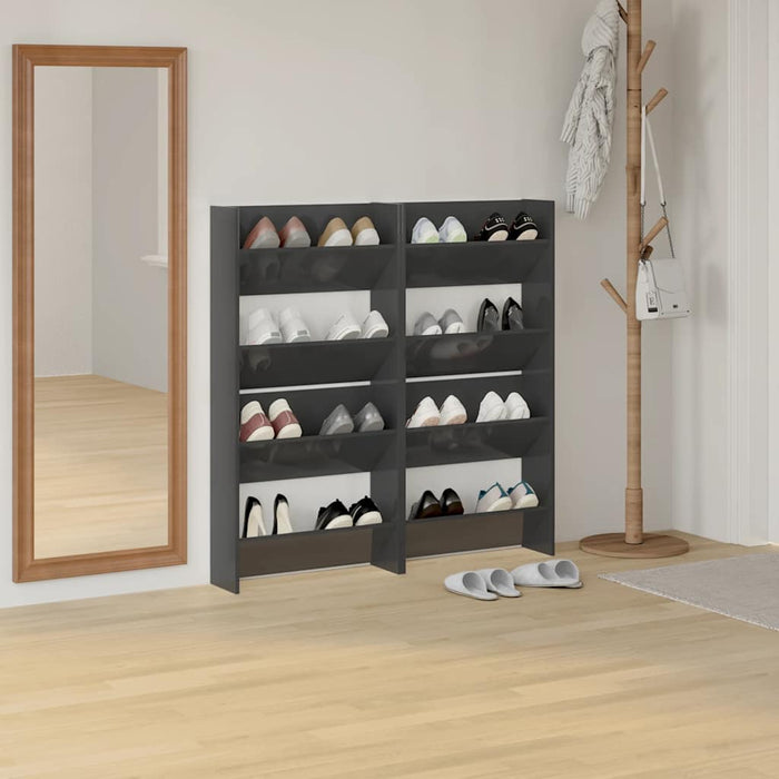 Pantofar perete 4buc. gri extralucios 60x18x60cm lemn prelucrat - WALTI WALTI