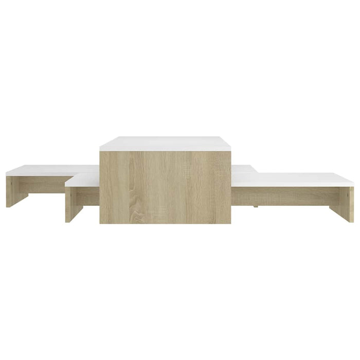Set măsuțe cafea suprapuse, alb&stejar sonoma, 100x100x26,5 cm WALTI
