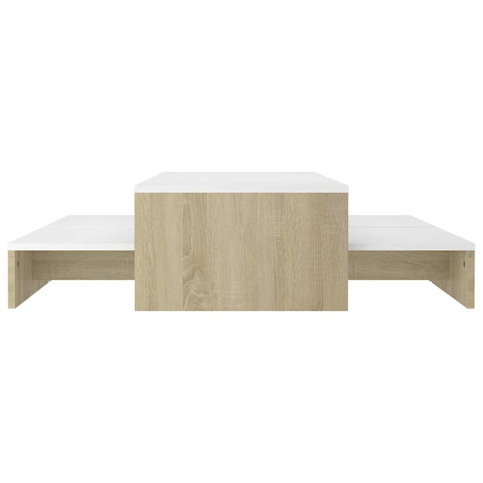 Set măsuțe cafea suprapuse, alb&stejar sonoma, 100x100x26,5 cm WALTI