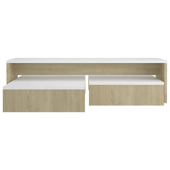 Set măsuțe cafea suprapuse, alb&stejar sonoma, 100x100x26,5 cm WALTI