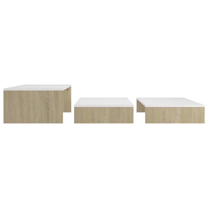 Set măsuțe cafea suprapuse, alb&stejar sonoma, 100x100x26,5 cm WALTI
