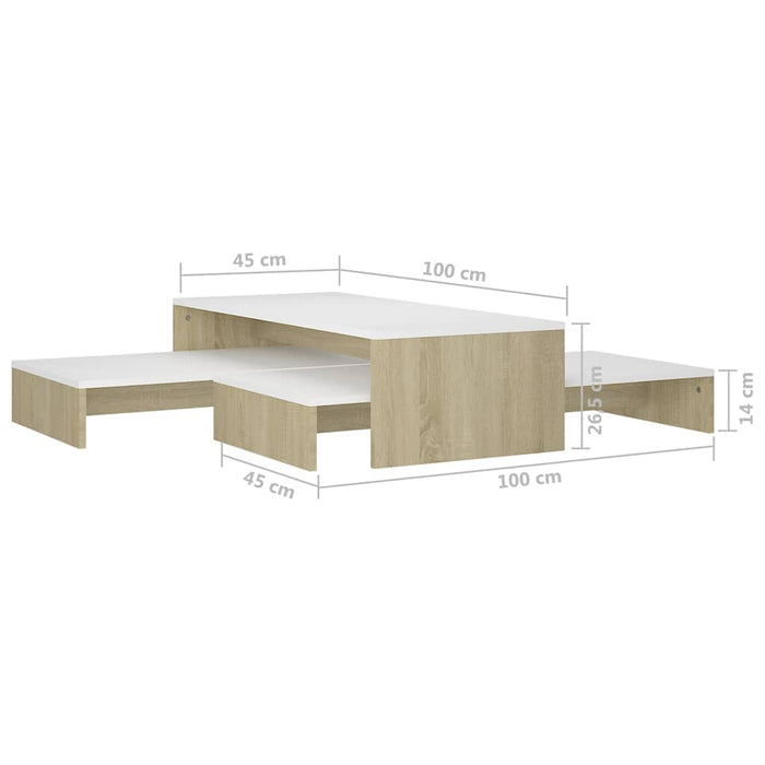 Set măsuțe cafea suprapuse, alb&stejar sonoma, 100x100x26,5 cm WALTI