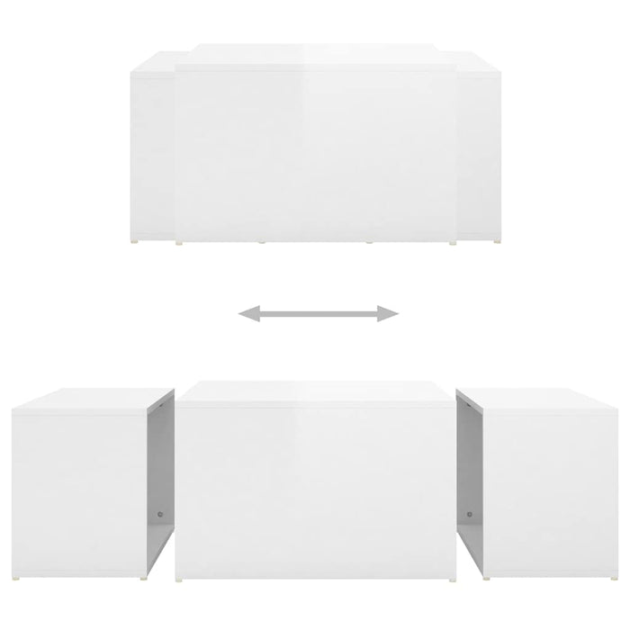 Set măsuțe cafea suprapuse 3 piese alb extralucios 60x60x38 cm WALTI