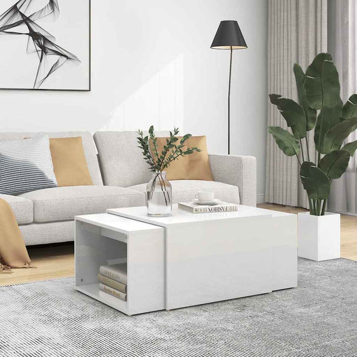 Set măsuțe cafea suprapuse 3 piese alb extralucios 60x60x38 cm WALTI