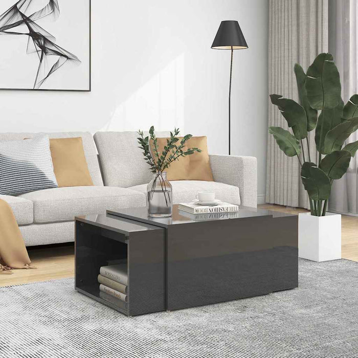 Set măsuțe cafea suprapuse 3 piese gri extralucios 60x60x38 cm WALTI