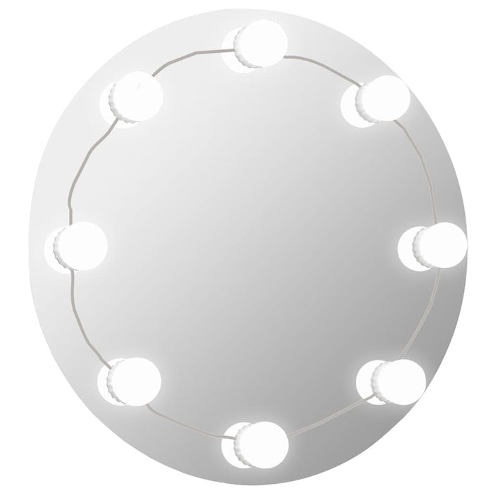 Oglindă de perete cu lumini LED, fără ramă, sticlă, rotundă WALTI