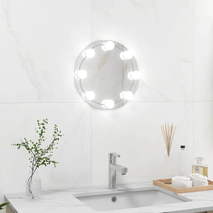 Oglindă de perete cu lumini LED, fără ramă, sticlă, rotundă WALTI