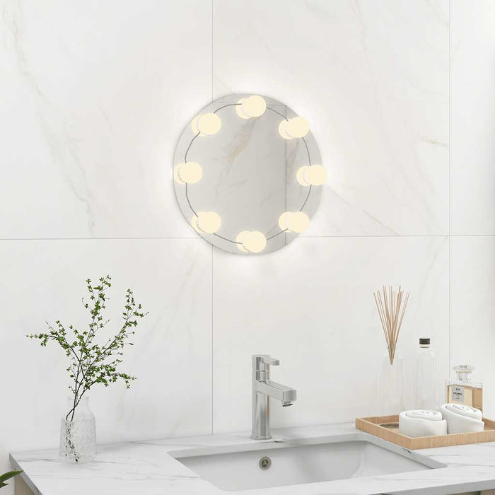 Oglindă de perete cu lumini LED, fără ramă, sticlă, rotundă WALTI