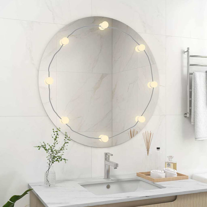 Oglindă de perete cu lumini LED, fără ramă, sticlă, rotundă WALTI