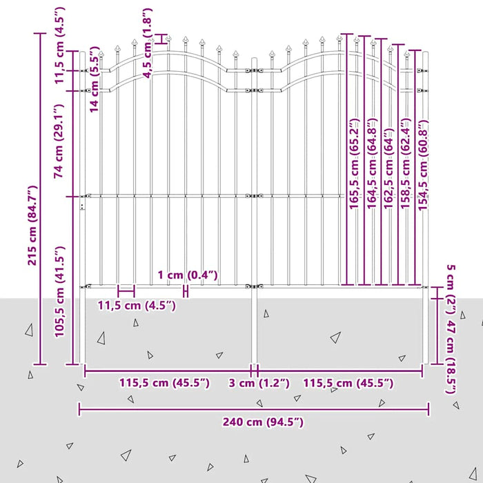 Gard de grădină Woerden cu vârf tip suliță, negru, 240x175 cm, oțel - WALTI WALTI