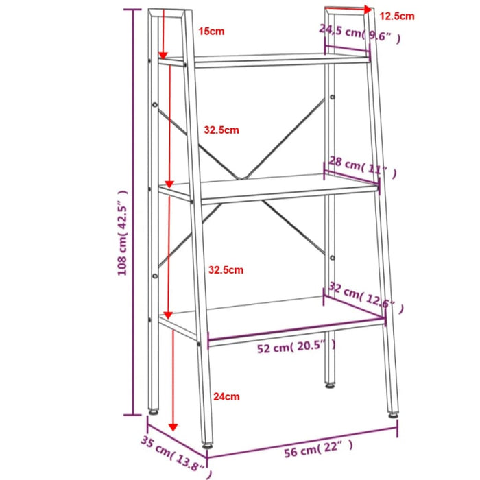 Raft cu 3 niveluri, maro deschis / negru, 56x35x108 cm - WALTI WALTI