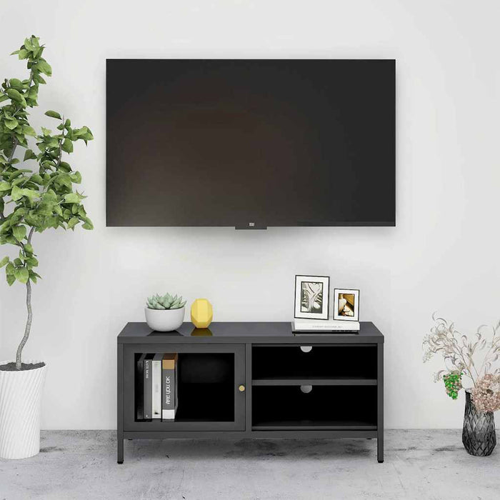 Dulap TV, antracit, 90x30x44 cm, oțel și sticlă WALTI
