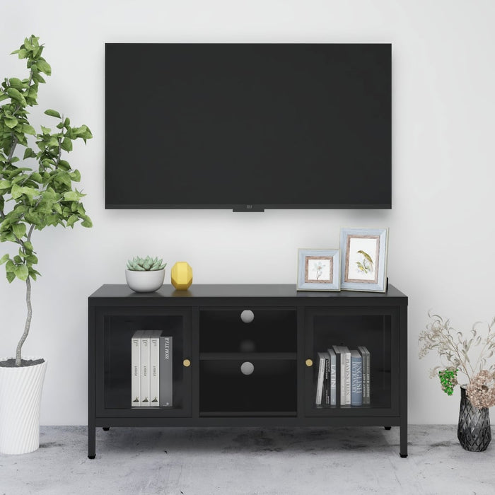 Dulap TV, negru, 105x35x52 cm, oțel și sticlă - WALTI WALTI