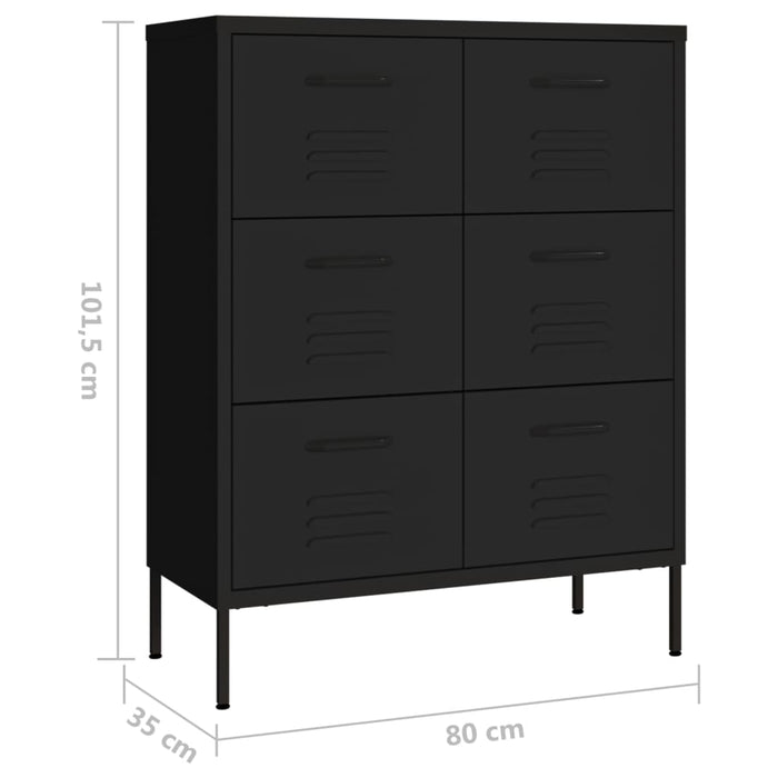 Dulap cu sertare, negru, 80x35x101,5 cm, oțel WALTI
