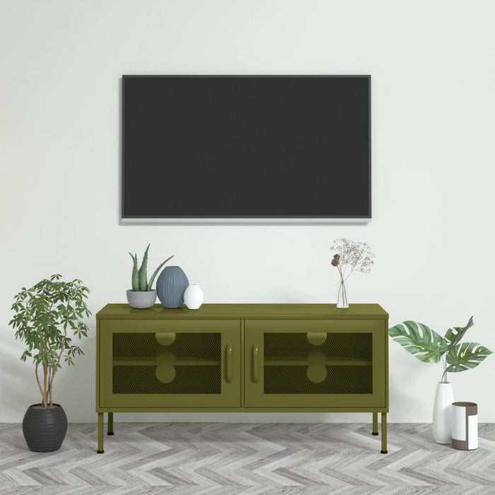 Comodă TV, verde măsliniu, 105x35x50 cm, oțel WALTI