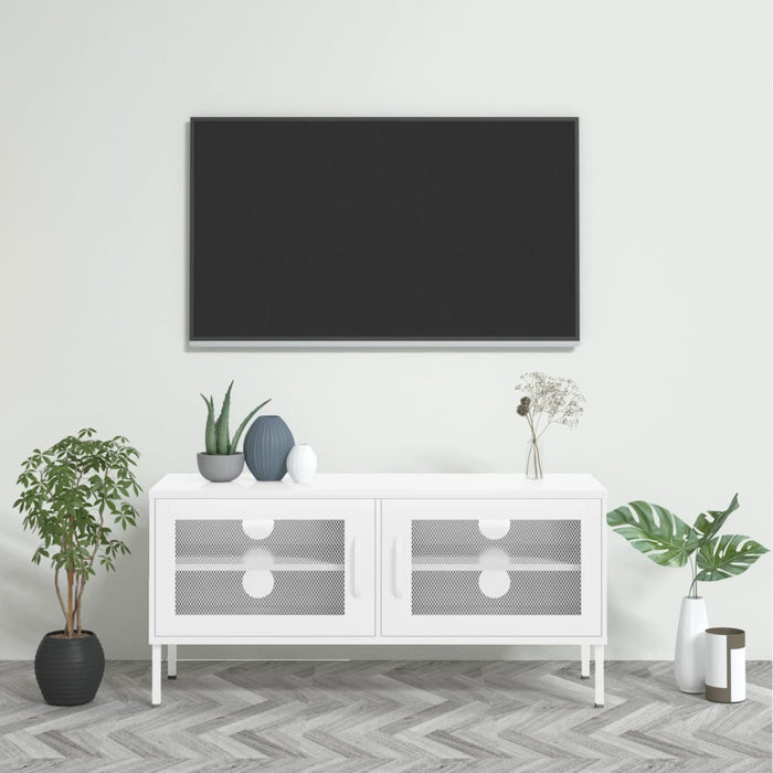 Comodă TV, alb, 105x35x50 cm, oțel WALTI
