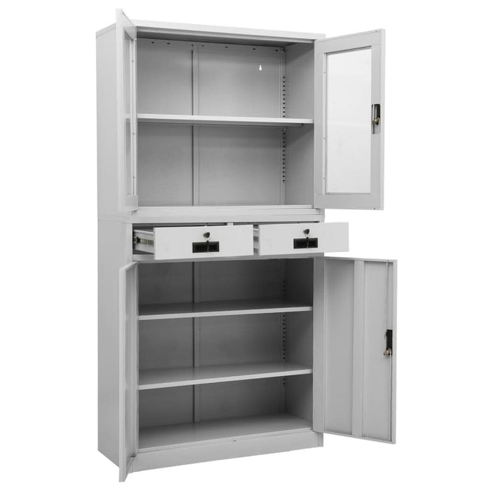 Dulap de birou gri deschis 90x40x180 cm oțel/sticlă securizată - WALTI WALTI